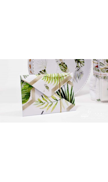 Trusou de botez cu animale gold din jungla si pattern frunze palmier Gold Jungle Tropical 23